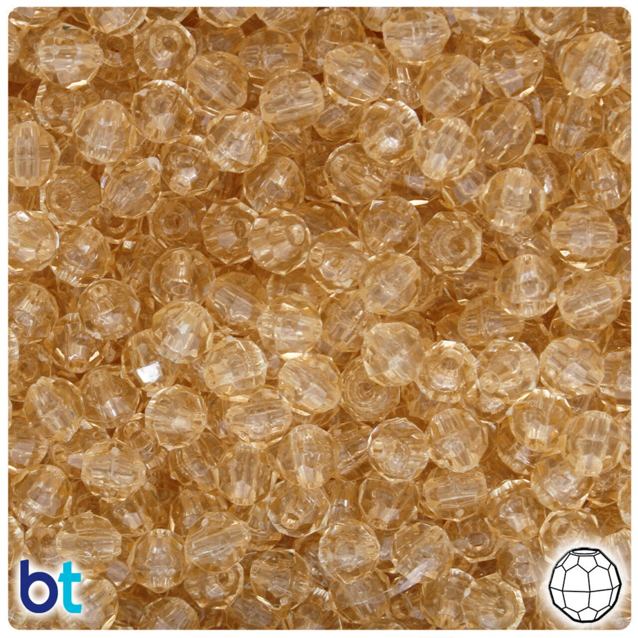 BeadTin Dark Champagne Transparent 6mm Faceted Round Plastic Craft Beads (600pcs)